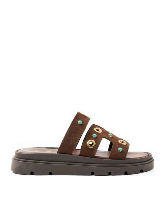 Mille Luci Leather Women's Anatomic Flatform Sandals Brown