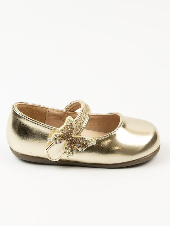 Kids Ballerinas with Hoop & Loop Closure Gold