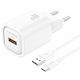 Foneng Зарядно устройство с USB-A порт и USB-C кабел 18W Quick Charge 3.0 Бяло (EU68)