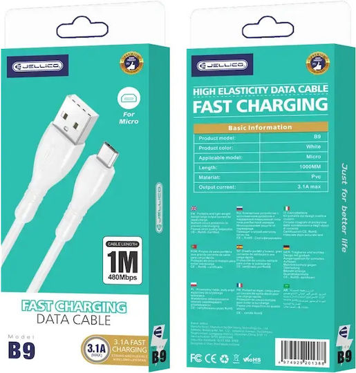 Jellico Cablu Regular USB 2.0 la Micro USB Alb 1m 1 Bucată