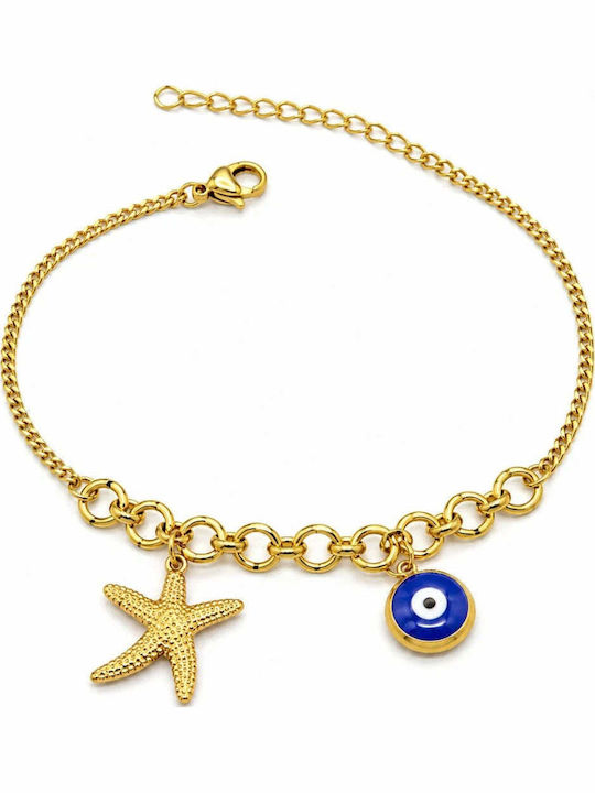 Charmy Women's Chain Bracelet with Eye Design Gold Plated Steel 22cm