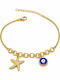Charmy Women's Chain Bracelet with Eye Design Gold Plated Steel 22cm