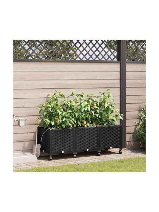 vidaXL Set 3 Planter Box-uri Din Plastic Negre
