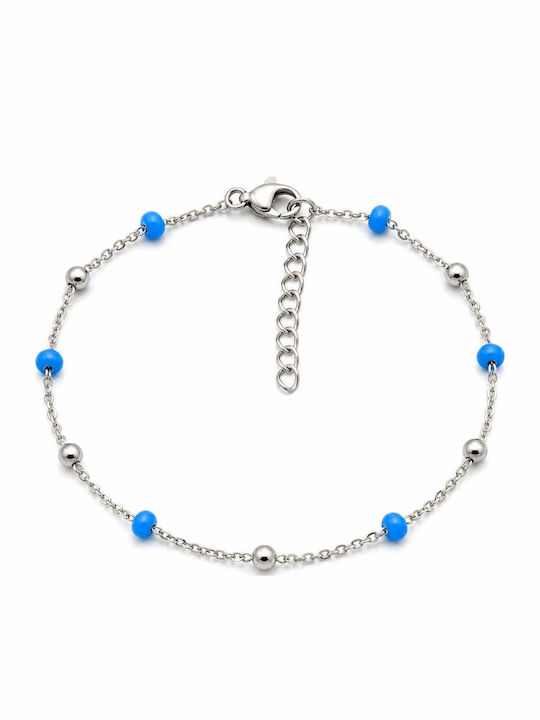 Charmy Anklet from Stainless Steel Light Blue 22cm
