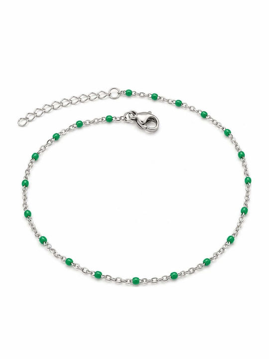 Charmy Anklet from Stainless Steel Green 23cm