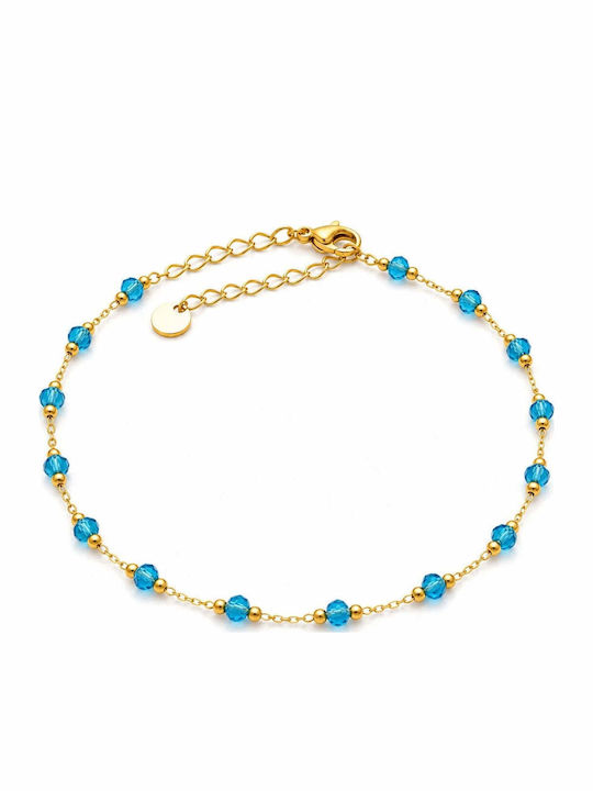 Charmy Gold Plated Anklet Steel Turquoise 25cm
