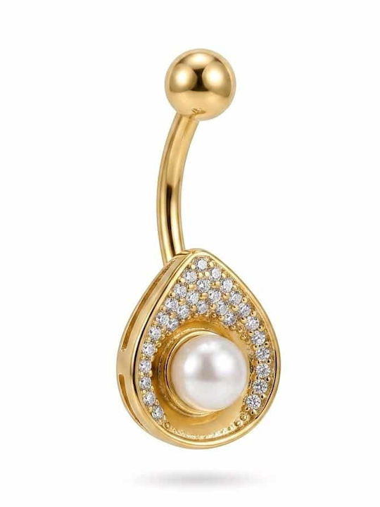 Rebekka Bauchnabel Piercing aus Vergoldetem Stahl Weiß