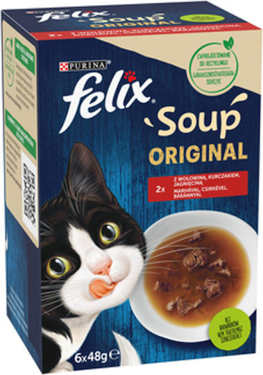 Felix Wet Cat Food in Pouches with Beef Lamb Chicken Meat and Fish 6x48gr