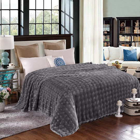 To megalo pazari Super Soft Extra Velvet Single Blanket 160x240cm Dark Grey