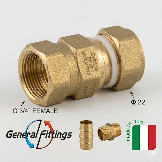 Mechanical Compression Copper Pipe Niple Fittings Φ22x3/4'' Female Brass Italy
