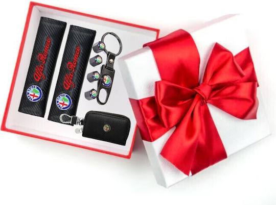Carro 278031 Alfa Romeo Car Accessories Set 3 Pieces Valve Caps Leather Key Holder & Seatbelt Cushions Ideal For Every Driver