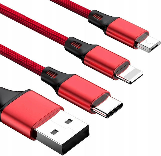 3-in-1 Cable Iphone Micro Usb Type-c Koanni Kb13_red