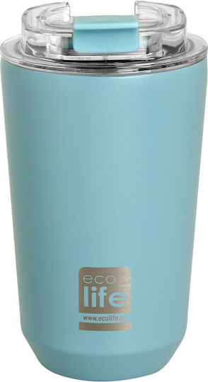 Ecolife Recyclable Stainless Steel Thermos Cup BPA Free 360ml Light Blue with Straw