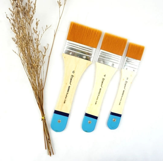 Roza Set of Art Brushes Gesso 3pcs 35mm 50mm 65mm Nylon Hair Primer Acrylics & Texture Paste