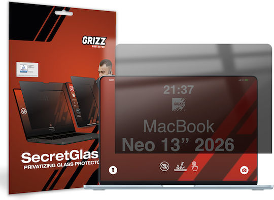 Grizzglass Secretglass Защита На Екрана За Macbook Neo 13 Инча 2026 Черен