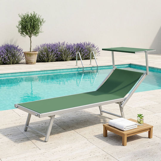 Green Aluminum Beach Sunbed with Shader 186x61x70cm