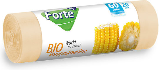 Sacuri De Gunoi Biodegradabile Capacitate 60lt Forte+ Biocompostable Garbage 20 Bucăți Galbene