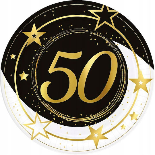 Paper Plates 50th Birthday Golden Black Party 23cm 6pcs