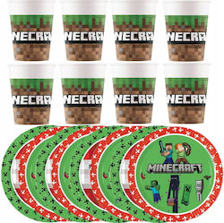 Minecraft Set Pixels Tnt Game Plates Cups Birthday 16pcs