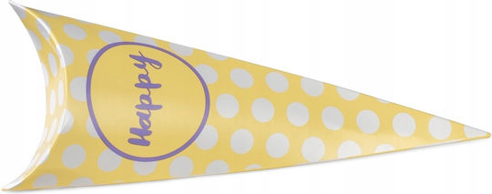 Cone Box Yellow Dots Happy 19cm 1pc