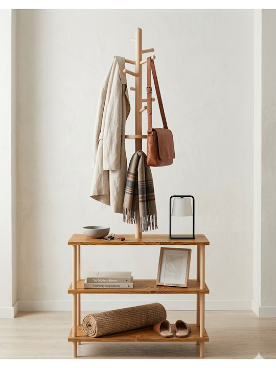 SteweHome Wooden Brown Coat Rack 196cm