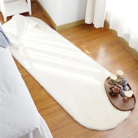 To megalo pazari Rectangular Furry Ecru Rug 60x140cm