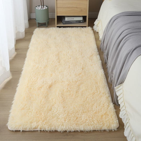 To megalo pazari Soft-Touch Läufer Teppich Rutschfest Felloptik Ecru 70x180cm