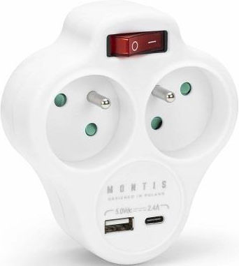 Montis Πολύπριζο με USB-A, USB-C και Διακόπτη Χωρίς Καλώδιο