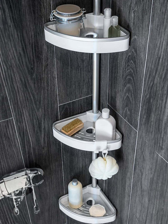 SteweHome Corner Floor Bathroom Shelf Metallic White