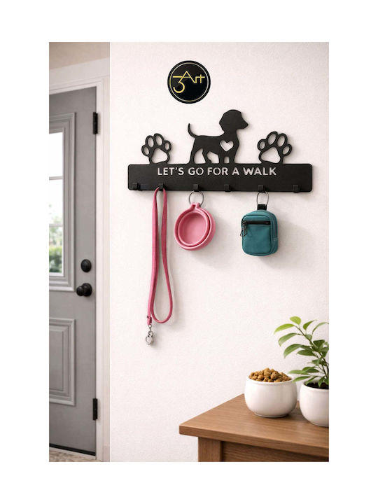 SteweHome Metal Wall Hanger 6 Hooks Black 25x10x10cm