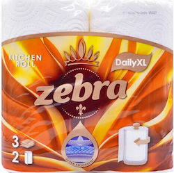 Zebra Daily Xl Χαρτί Κουζίνας 2 Ρολά 3 Φύλλων 2 Συσκευασίες
