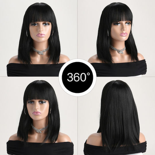 Aph Περούκα Μαύρο Μαλλί Αφέλειες Wig Black Hair Bangs Wig-420