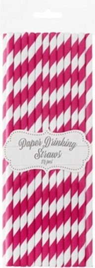 Magenta Striped Paper Straws 6x197mm 24 Pcs