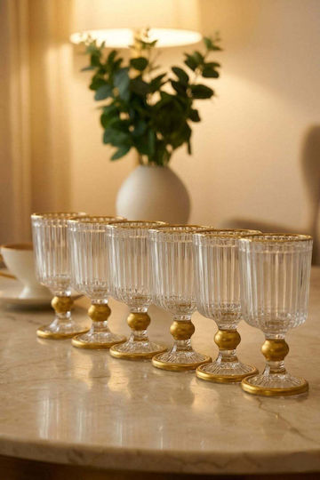 SteweHome Set Pahare Cu Picior Din Sticlă Aurii 100ml 6 Bucăți