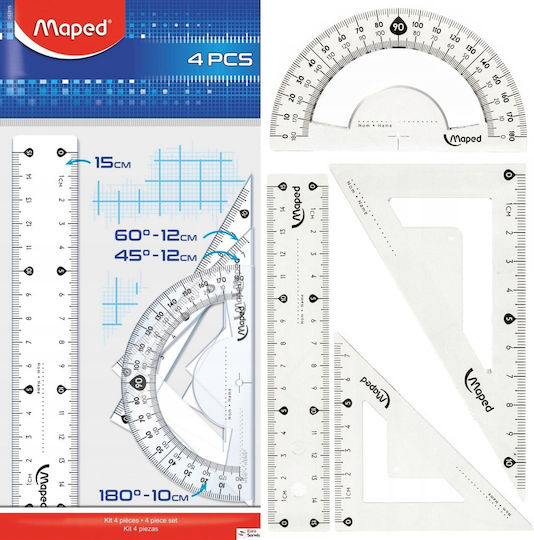 Start Set 15 Cm Mini Ruler 2 Set Squares Protractor Maped Bag 242815