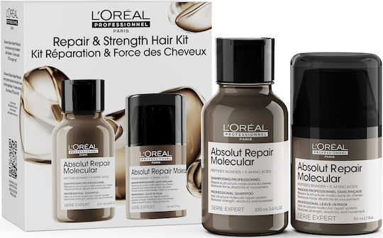 L'Oréal Professionnel Serie Expert Absolut Repair Molecular Mini Duo Hair Care Set for Reconstruction & Nourishment for Damaged Hair with Shampoo & Mask 2 Pieces