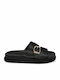 Damen Anatomische Flache Sandalen Schwarz