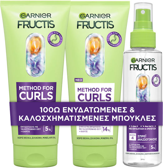 Garnier Fructis Method For Curls 3 Step Hair Care Set Hydration For Curly Hair With Shampoo Conditioner & Spray 3 Pieces