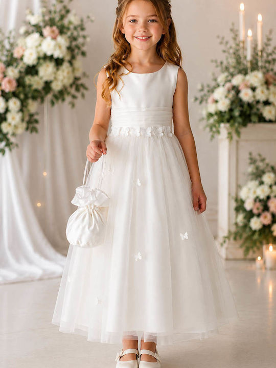 Girls Satin Dress White