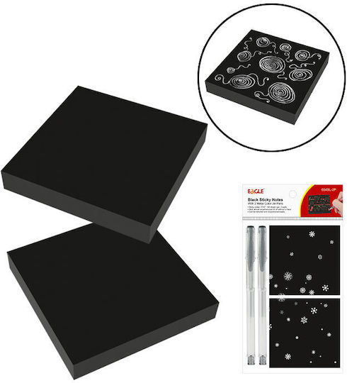 Eagle 654bl Blocnotes Autoadeziv 2 Bucăți Negru X2 + Pix Argintiu 2 Bucăți