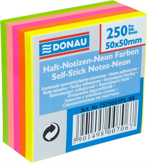 Donau Self-adhesive Notes 50x50mm 250pcs 5 Neon Colors 7575001pl-99