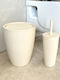 SteweHome Plastic Bathroom Brush and Trash Can Set Beige