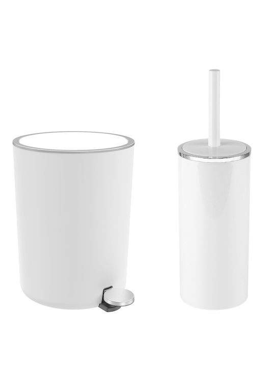 SteweHome Plastic Bathroom Brush and Trash Can Set 5l White