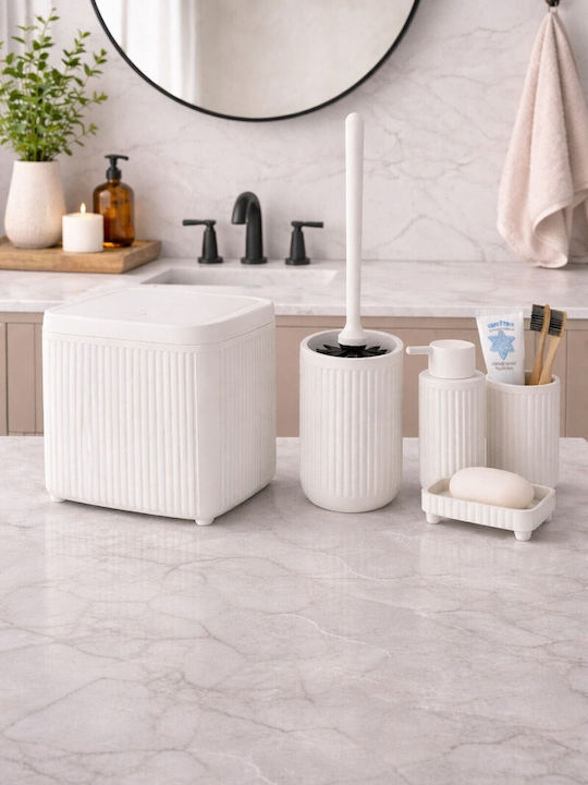 SteweHome Plastic Bathroom Brush and Bin Set 5l White