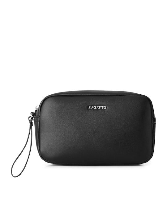 Neseser Cosmetic Din Eco-piele Zagatto Negru Dimensiuni 22x13.5x12 Cm Neseser De Călătorie Pentru Articole De Toaletă Universal Neseser De Machiaj Spațios Ușor Mâner De Transport Zg1021