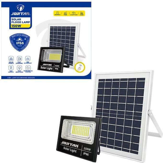 Jortan Στεγανός Ηλιακός Προβολέας LED 150W Ψυχρό Λευκό 6500K με Φωτοκύτταρο και Τηλεχειριστήριο IP66