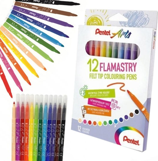 Pentel Маркери за рисуване 3.9mm перящи се сет 12 цвята