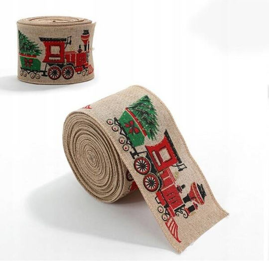 ecarla Christmas Fabric Ribbon Beige 6.3x200cm