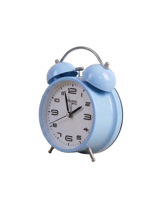 Avizar Table Clock 12cm Bedroom Round Format Double Bell Elegant Blue