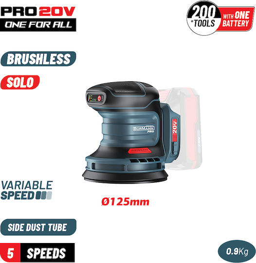 Bormann Pro BBP5413 Eccentric Sander 125mm Battery 20V Solo with Speed Setting and with Suction System
